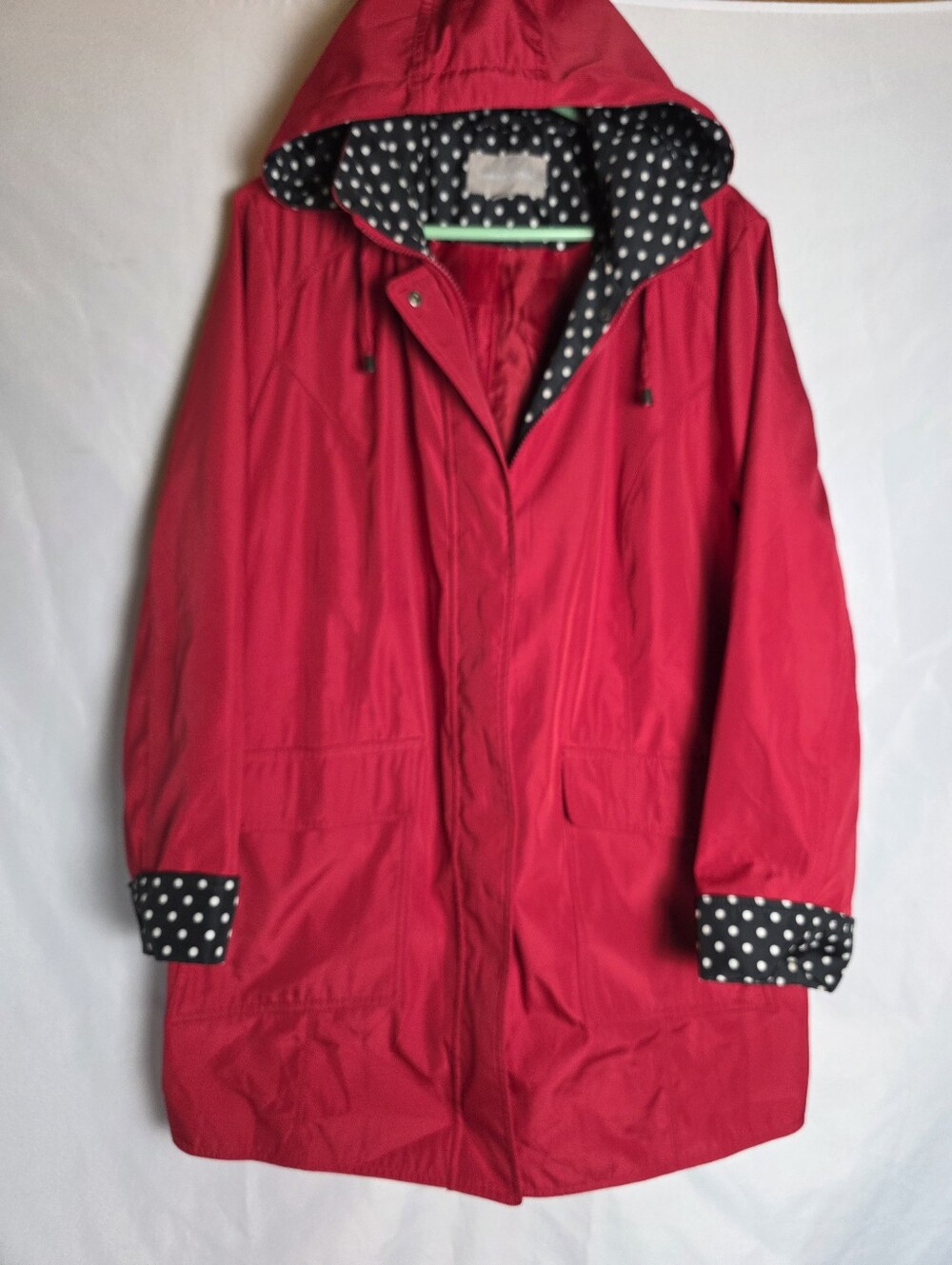 Woman Within Red Hooded Rain Parka Jacket Polka Dot Contrast Women Plus Size 20W